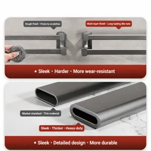 Gun gray space aluminum towel rack, punch-free double bar bathroom storage shelf.