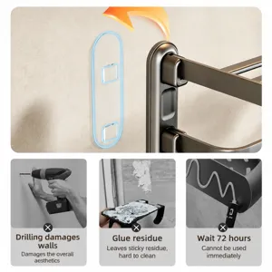 Bathroom towel rack wall mounted punch free storage shelf metal modern bathroom organizer
