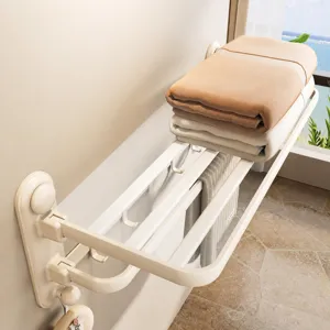 Cream style suction cup towel rack wall mounted bathroom storage shelf for home organization
