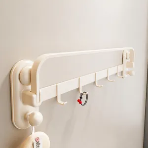 Wall mounted folding towel rack cream style bathroom punch free storage shelf hooks