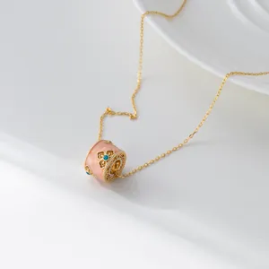 999 Fine Silver Baoxiang Flower Pendant Only Retro Gold Tracing Enamel Barrel Charm Pendant Without Chain Jewelry For Women