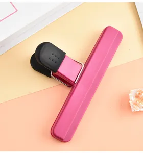 Detail shot of wide plastic snack sealing clip, ABS material, rose red and black color.