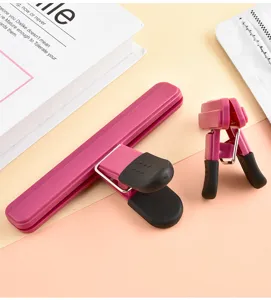 ABS plastic food bag sealing clip detail, wide snack freshness clip, pink and black finish.