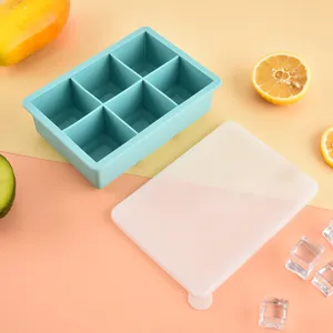 Silikon Eiswürfelbereiter mit Deckel, 6er Quadratische Eismatte für Whisky Küche.