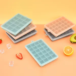 Haushalt Silikon Eiswürfelbehälter Form mit Deckel mit quadratischem Eiswürfel Maker Einfaches Entformen Eisbox Küche Bar Werkzeug
