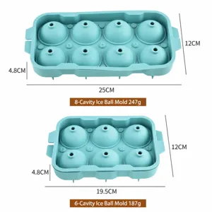 Silicone ice sphere mold maker for whiskey cocktails, 6 and 8 grid flexible ice cube trays for home.