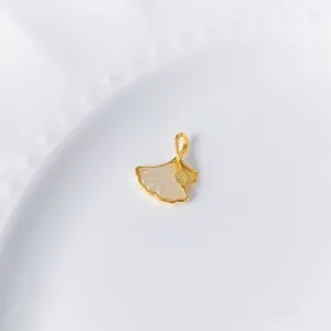 Ciondolo Foglia di Ginkgo in Argento Sterling 925 Con Giada Bianca Ciondolo per Collana Minimalista Elegante Gioielli Donna