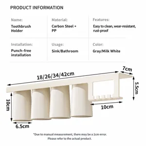 Wall-mounted toothbrush holder with magnetic inverted cups, punch-free carbon steel rack.