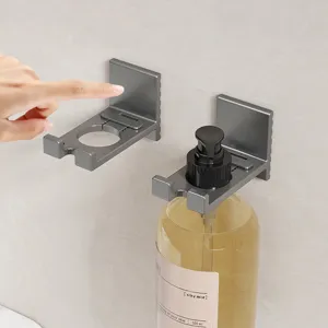Punch-Free Shower Gel Holder Space Aluminum Wall Mounted Shampoo Hanger Bathroom Hand Soap Organizer Gunmetal Gray Storage Rack