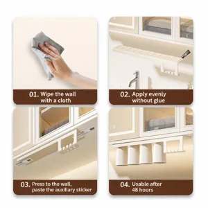 Wall-mounted magnetic mouthwash cup holder and toothbrush rack for modern bathroom storage.