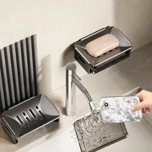 Jabonera de pared de aluminio para baño, soporte para jabón colgante con bandeja de drenaje.