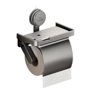 Wall mounted toilet paper holder with phone shelf suction cup bathroom roll paper storage rack