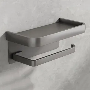 Space Aluminum Bathroom Toilet Paper Holder Wall Mounted Tissue Dispenser With Phone Storage Shelf Roll Paper Rack