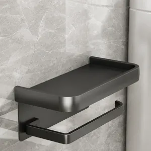Space aluminum gun gray toilet paper holder punch-free bathroom tissue rack wall storage