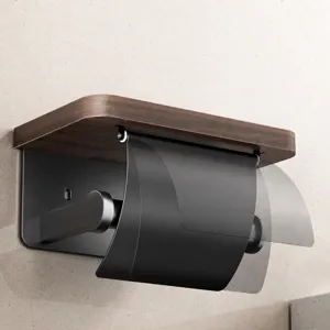 Walnut Toilet Paper Holder Wooden Bathroom Tissue Shelf Wall Mounted Roll Paper Dispenser