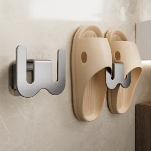 Wall Mounted Slipper Holder Punch Free Bathroom Shoe Rack Space Aluminum Storage Organizer