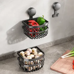 Cesta de Almacenamiento de Cocina con Ventosa de Pared Soporte para Ajo Sin Perforación
