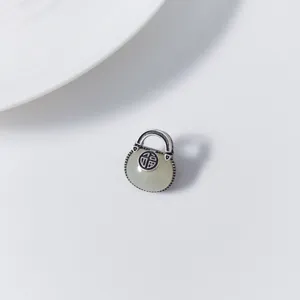 S925 sterling silver hetian jade bag pendant retro lucky fu Chinese style minimalist jewelry