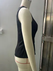Sleeveless suit vest side view, elegant black business casual top for women's daily wear.