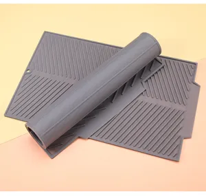 Grey silicone kitchen drying mat heat resistant dish draining mat for tableware and fruit vegetables