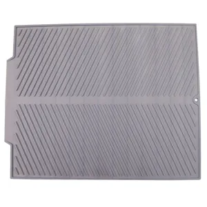 Grey silicone dish drying mat for kitchen sink, heat resistant food grade draining pad.