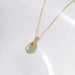 Colgante de Gota de Agua de Plata de Ley S925 y Jade Nefrita para Mujer Colgante de Piedra Verde Solo Sin Cadena Joyería