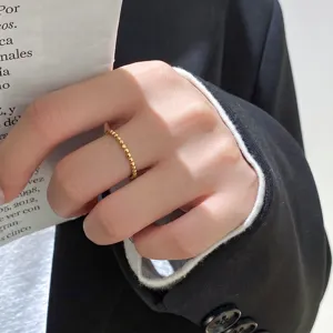 S925 Silber minimalistischer Gold Perlenring, zarter eleganter Modeschmuck für den Alltag.