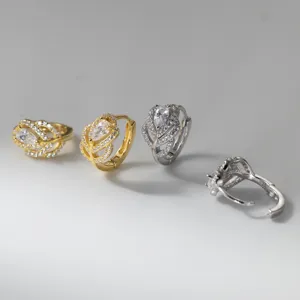 925 Sterlingsilber Feder Wassertropfen Strass Creolen Für Damen Elegant Klein Hohl Gepflastert Kristall Schmuck Geschenk