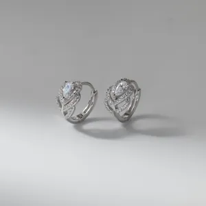 S925 Silber Creolen Zarte Feder Wassertropfen Zirkonia Modeschmuck Elegante Damen