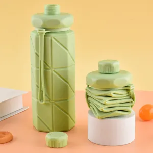 Portable Silicone Folding Water Bottle 600ml Travel Outdoor Sports Camping Retractable Drinking Cup With Lanyard