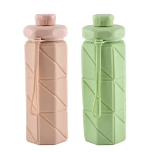 Portable collapsible silicone water bottle 600ml outdoor sports camping travel cup set