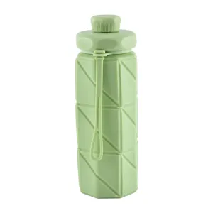 Foldable silicone water bottle 600ml portable outdoor camping sports travel cup green