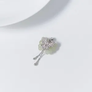 Exquisite S925 silver Hetian jade butterfly tassel pendant detail, delicate and elegant.