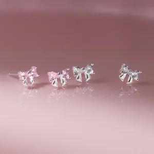 Orecchini a Bottone a Fiocco in Argento Sterling 925 per Donna Orecchini a Bottone con Fiocco Dolce Strass Gioiello Elegante da Donna