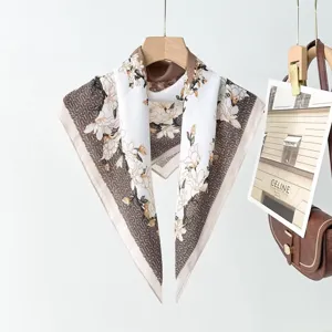 Women vintage floral 70 square silk scarf stylish neckerchief retro elegant head wrap bag accessory