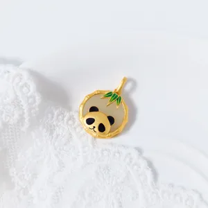 Exquis pendentif panda bambou en argent S925 et jade de Hetian style rétro chinois bijoux