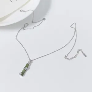 S925 silver green jade bamboo pendant necklace chinese style vintage jewelry elegant design