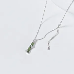 S925 Sterling Silver Nephrite Jade Bamboo Joint Necklace New Chinese Vintage Style Bamboo Leaf Pendant Necklaces Jewelry For Women