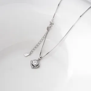 Stunning S925 silver square halo moissanite pendant necklace, elegant and brilliant detail view.