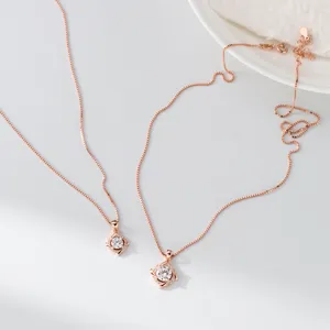 S925 silver square halo moissanite necklace elegant rose gold pendant jewelry detail view