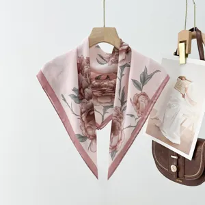 70cm square silk scarf for women, spring autumn floral neckerchief retro bag ribbon accessory.