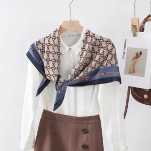 Vintage printed square scarf 90cm for women luxury silk feel fashion neckerchief shawl wrap