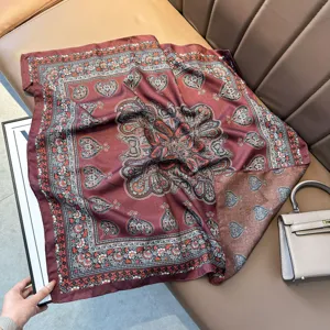 Luxury 70cm Paisley Silk Square Scarf Retro Double-Sided Printed Neckerchief Women