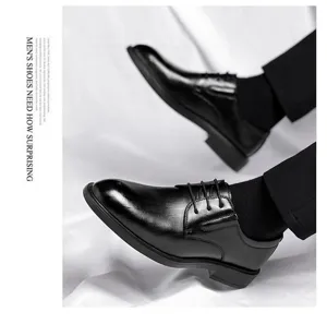 Classic men's black dress shoes formal derby lace-up business leather footwear for weddings.