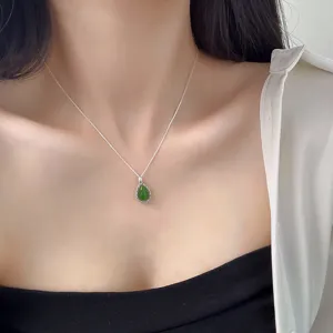 Ciondolo in Argento Sterling 925 a Forma di Tulipano a Goccia in Giada Hetian Naturale Ciondolo Solo Senza Catena per Donna Gioielli in Stile Cinese Minimalista