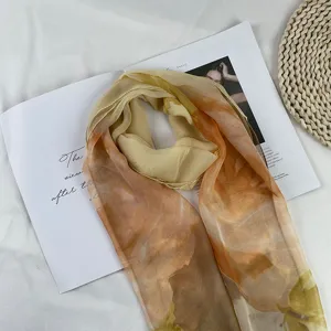 Women thin gradient silk scarf elegant lightweight georgette neck scarf versatile daily wear