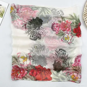 Frühling Sommer Damen langer Seidenschal Chiffon Blumenmuster Mode Halstuch elegant