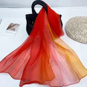 Gradient chiffon scarf for women, soft breathable summer sun protection shawl, colorful design.