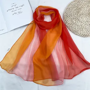 Women gradient rainbow georgette scarf summer lightweight breathable sun protection shawl