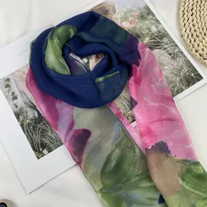 Elegant women's gradient floral georgette scarf, thin sheer fabric detail for versatile wear.